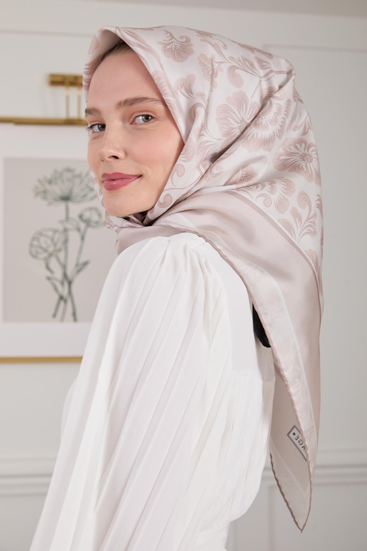 BOTANİK TWİLL İPEK EŞARP BEJ