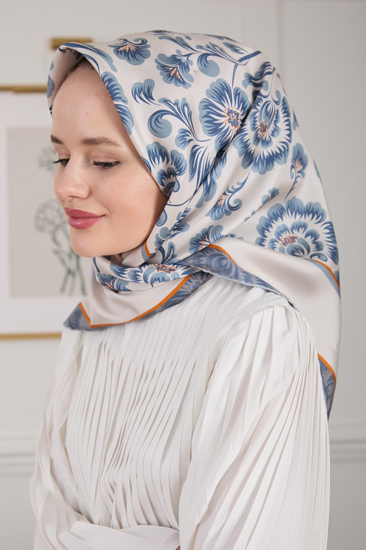 BOTANİK TWİLL İPEK EŞARP MAVİ 