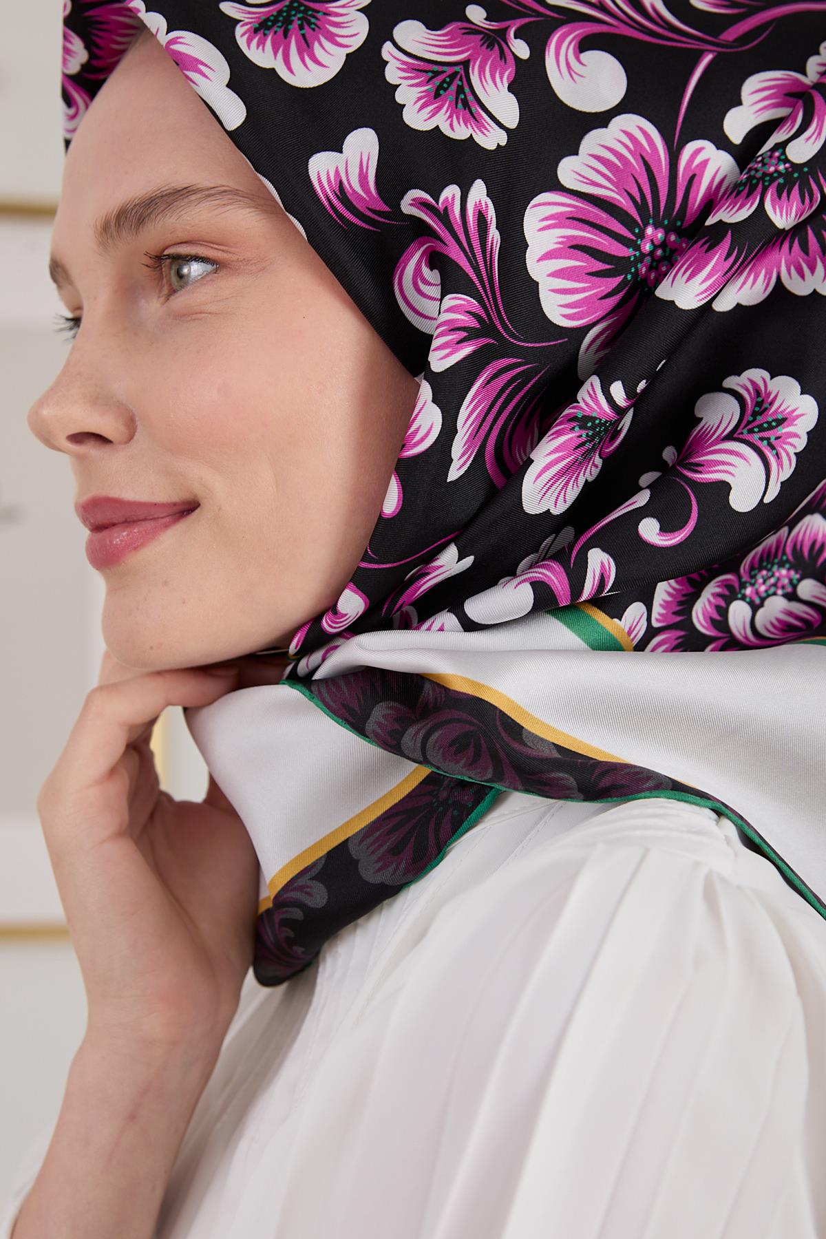 BOTANİK TWİLL İPEK EŞARP SİYAH