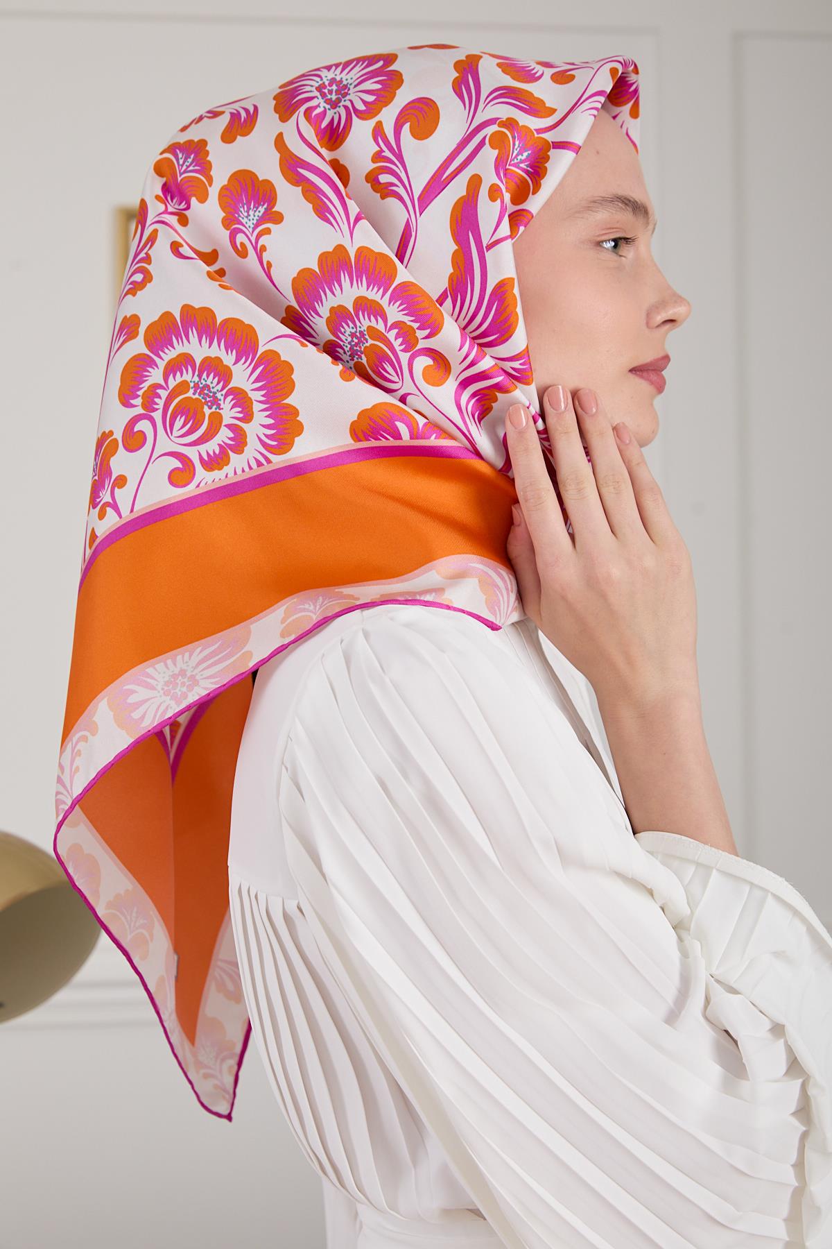 BOTANİK TWİLL İPEK EŞARP TURUNCU 