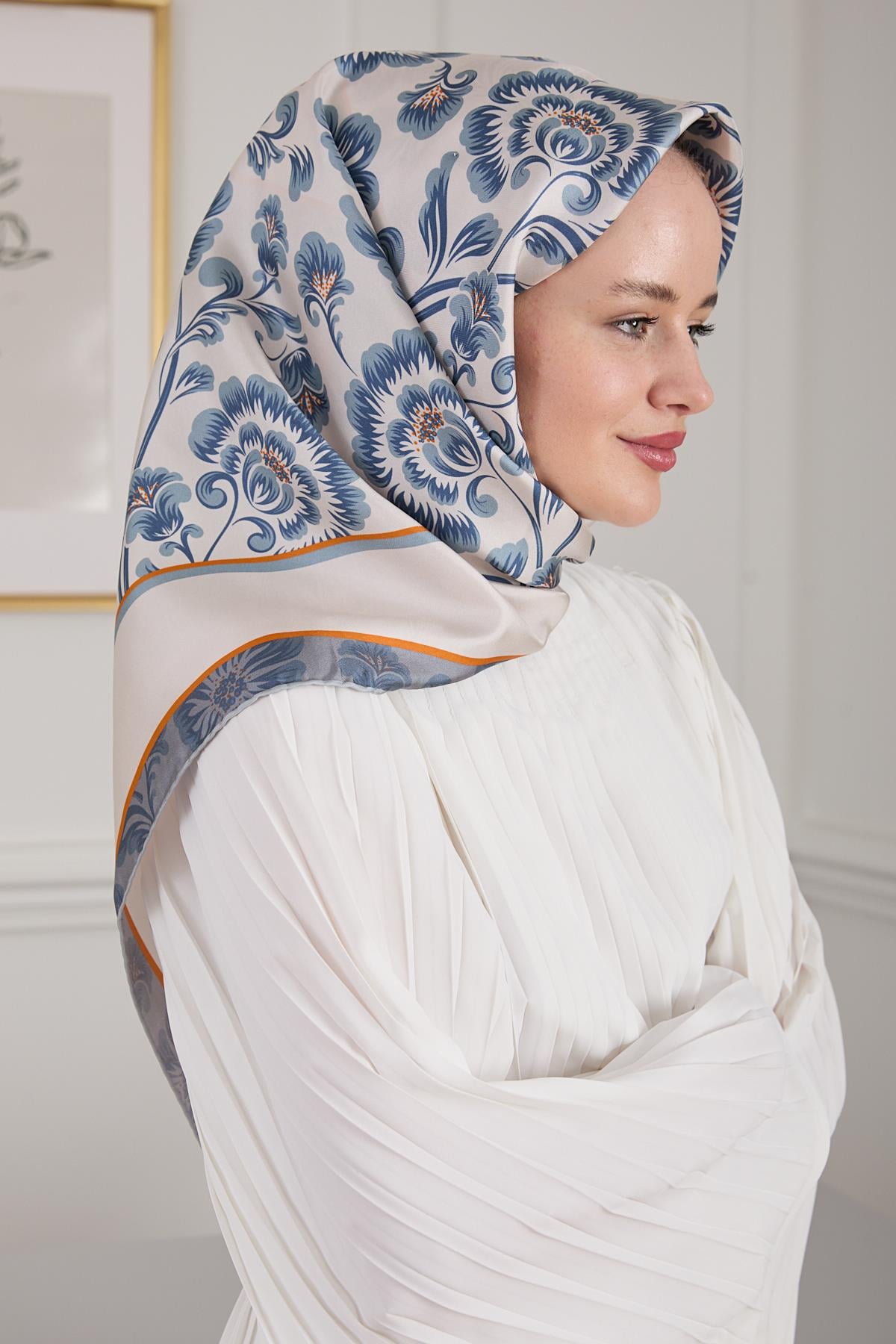 BOTANİK TWİLL İPEK EŞARP MAVİ 