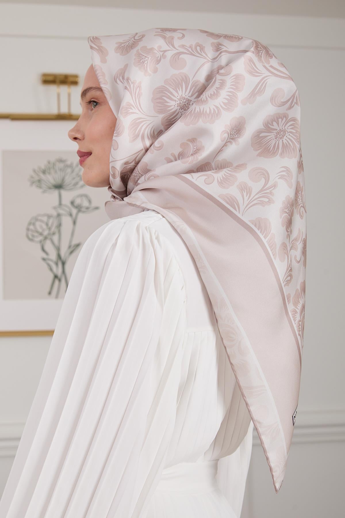 BOTANİK TWİLL İPEK EŞARP BEJ