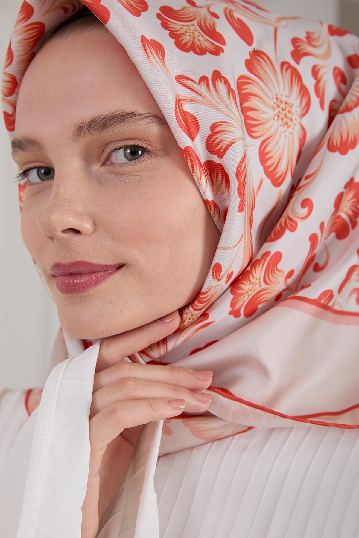 BOTANİK TWİLL İPEK EŞARP KIRMIZI