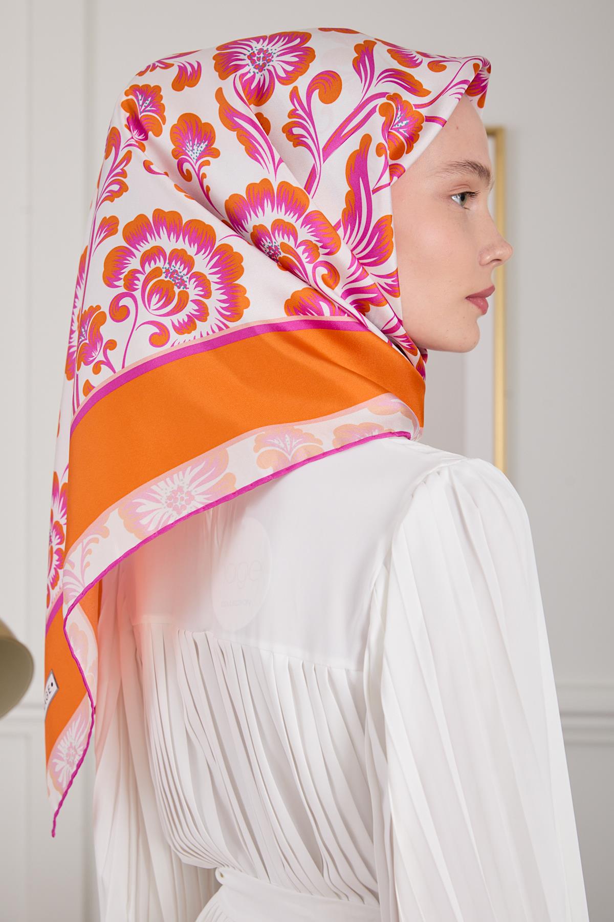 BOTANİK TWİLL İPEK EŞARP TURUNCU 