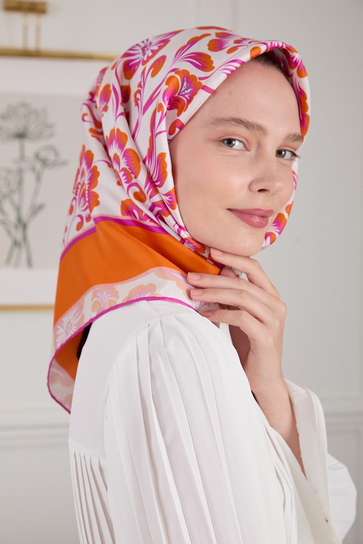 BOTANİK TWİLL İPEK EŞARP TURUNCU 