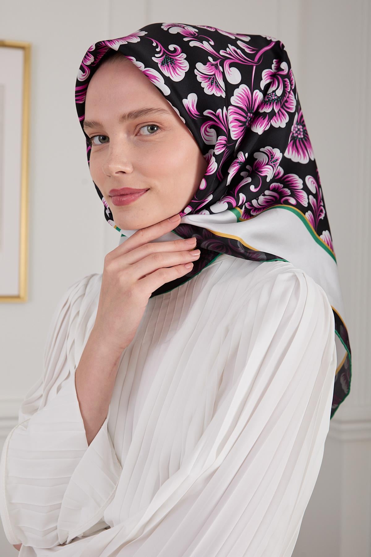 BOTANİK TWİLL İPEK EŞARP SİYAH