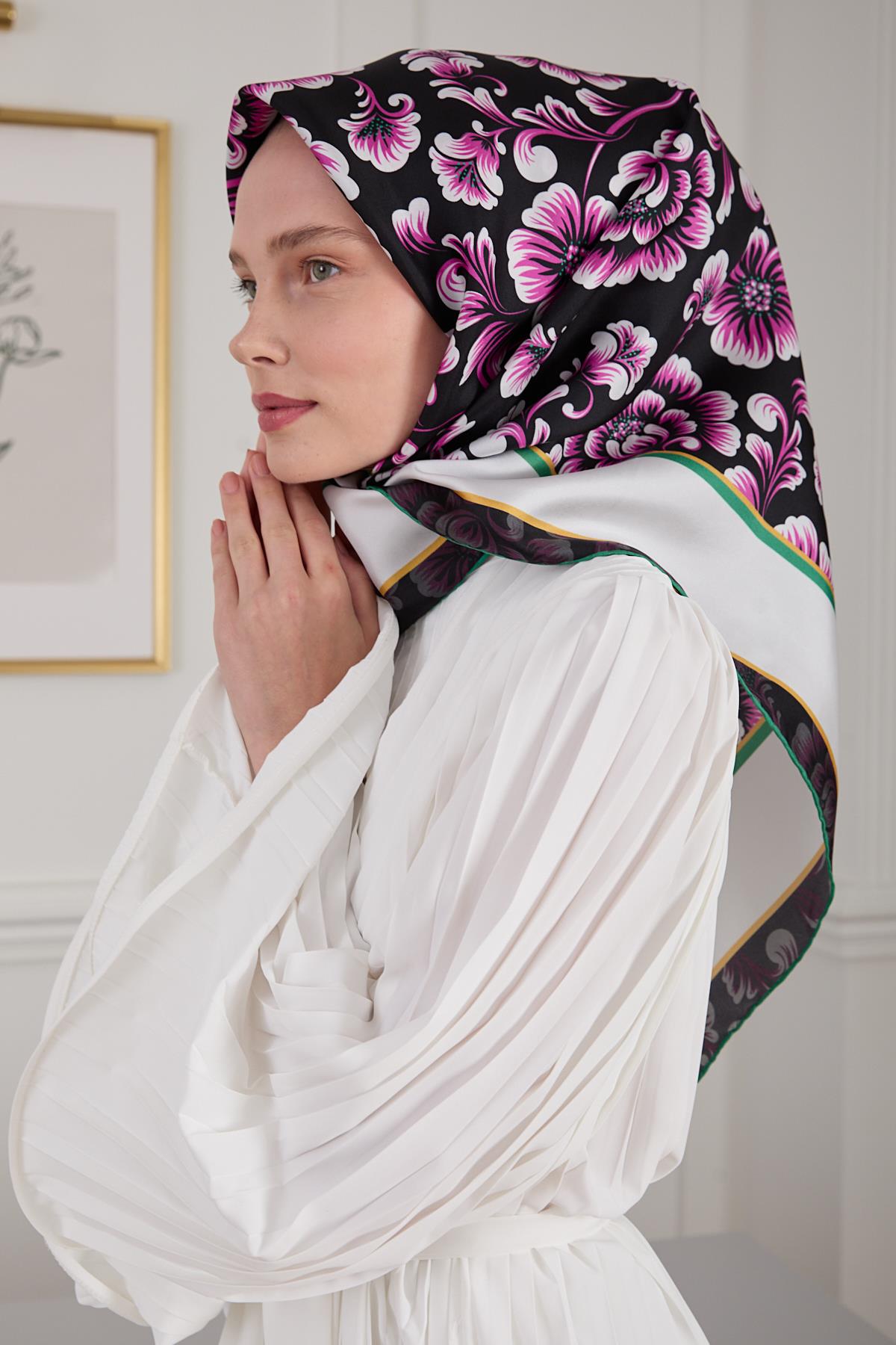 BOTANİK TWİLL İPEK EŞARP SİYAH