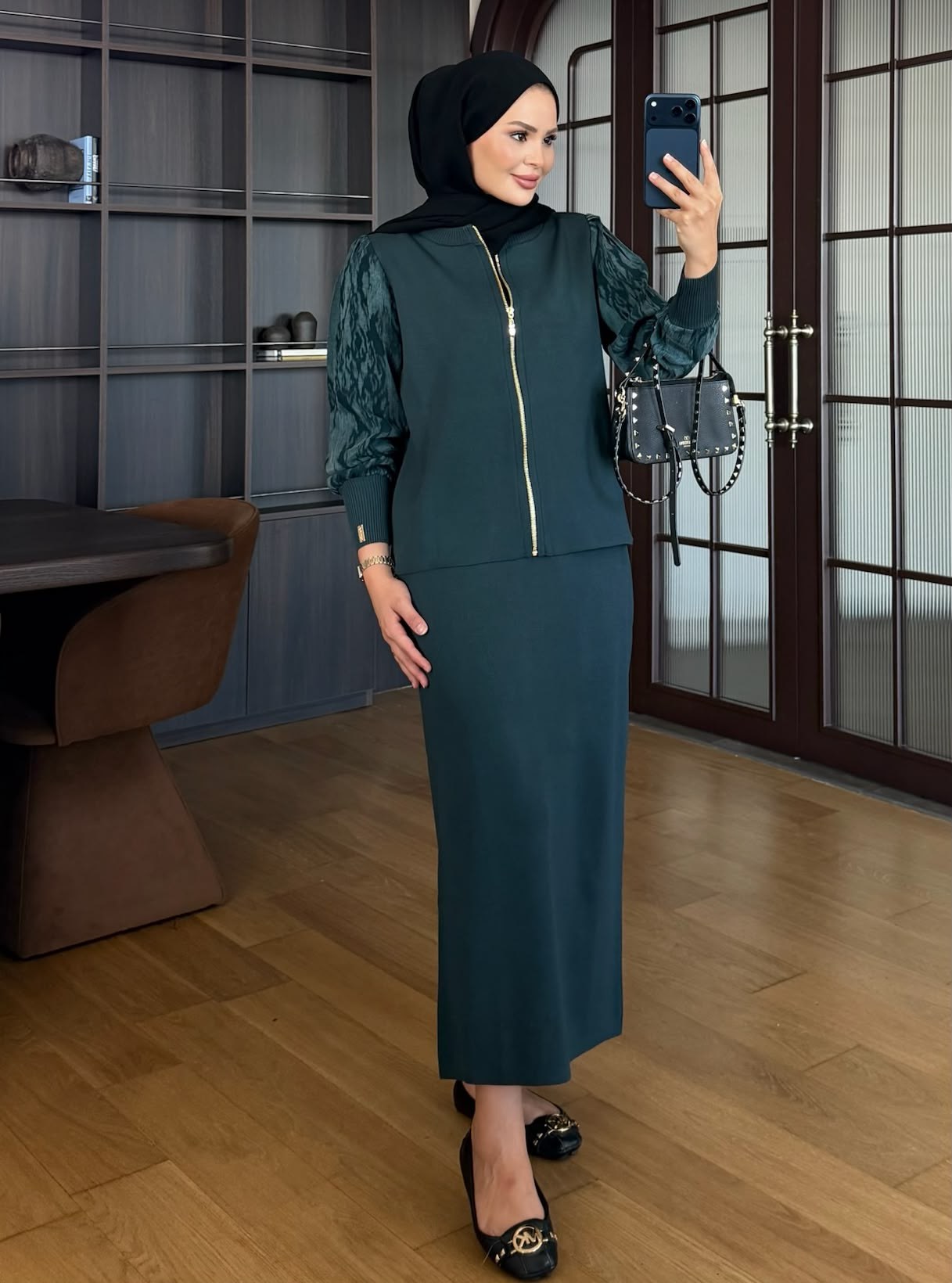 Kolu Jakarlı Triko Takım Haki