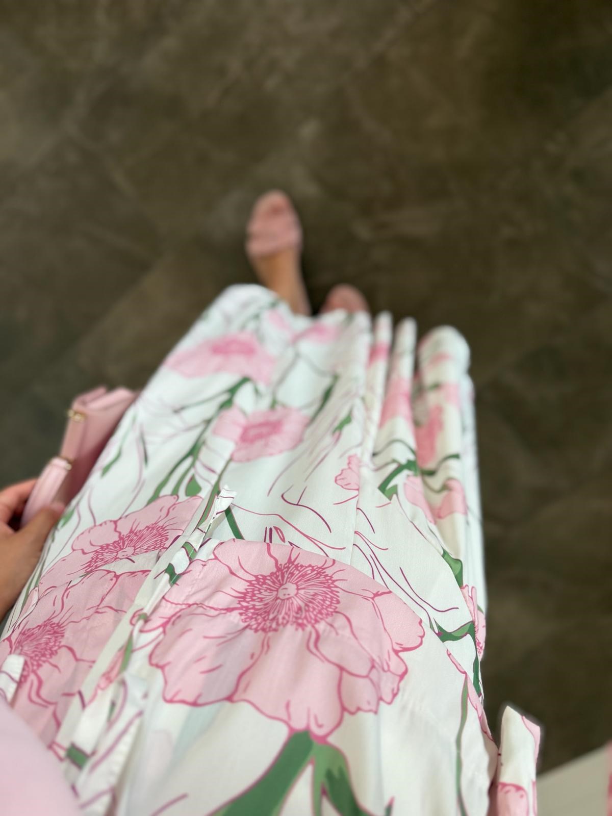 Çiçek Desenli Etekli Takım Pembe 