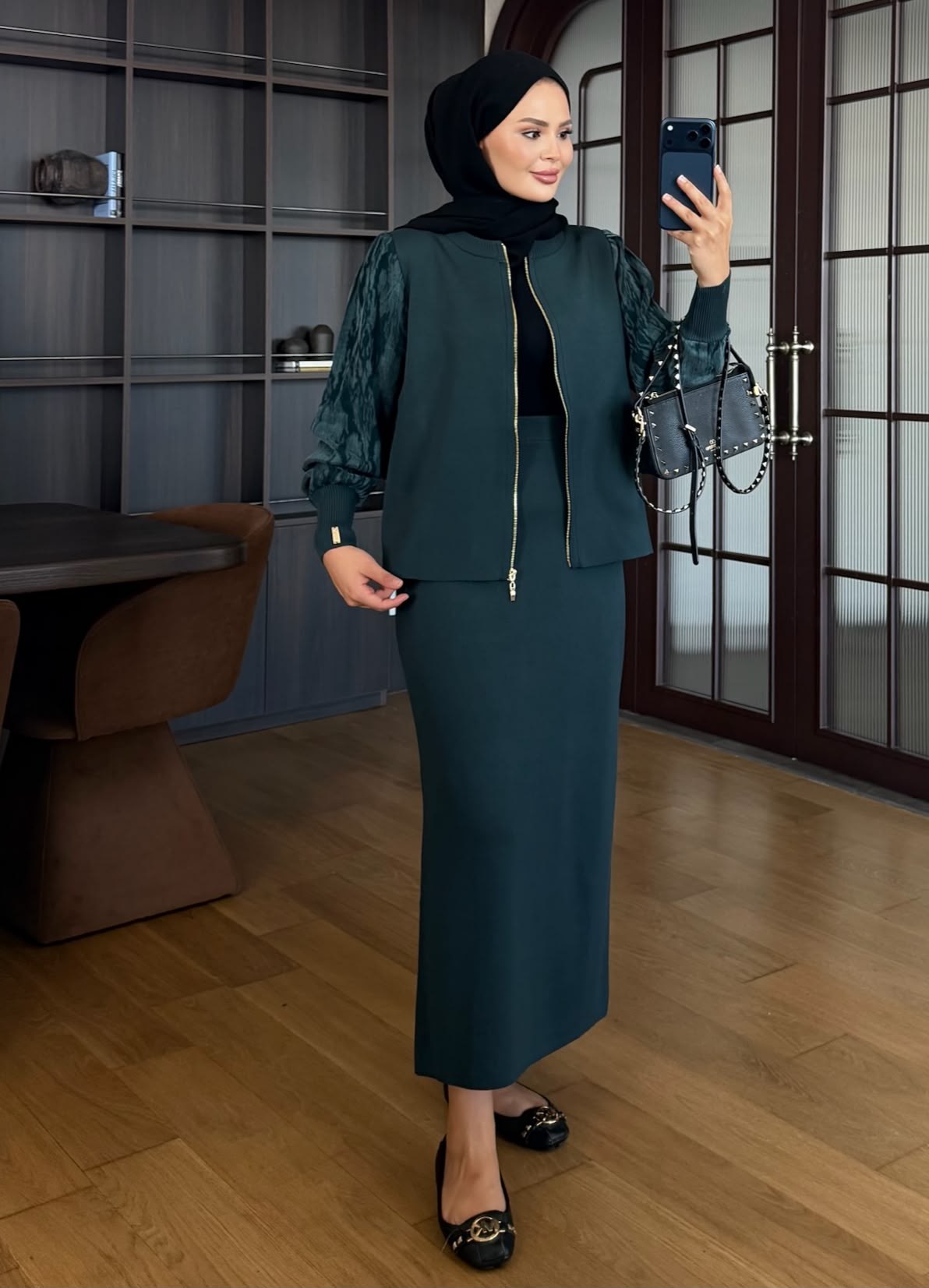 Kolu Jakarlı Triko Takım Haki