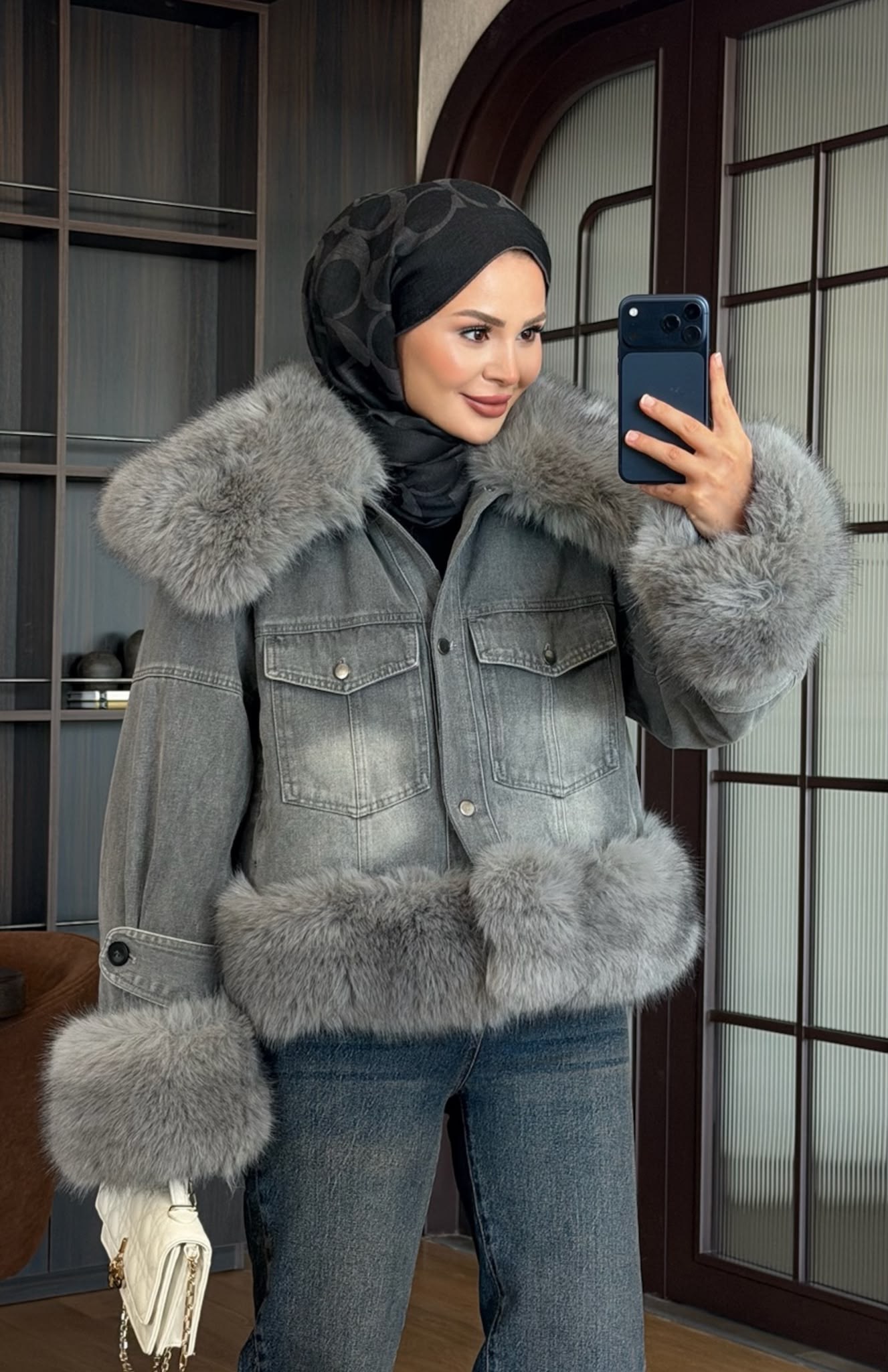 İthal Kürklü Denim Ceket