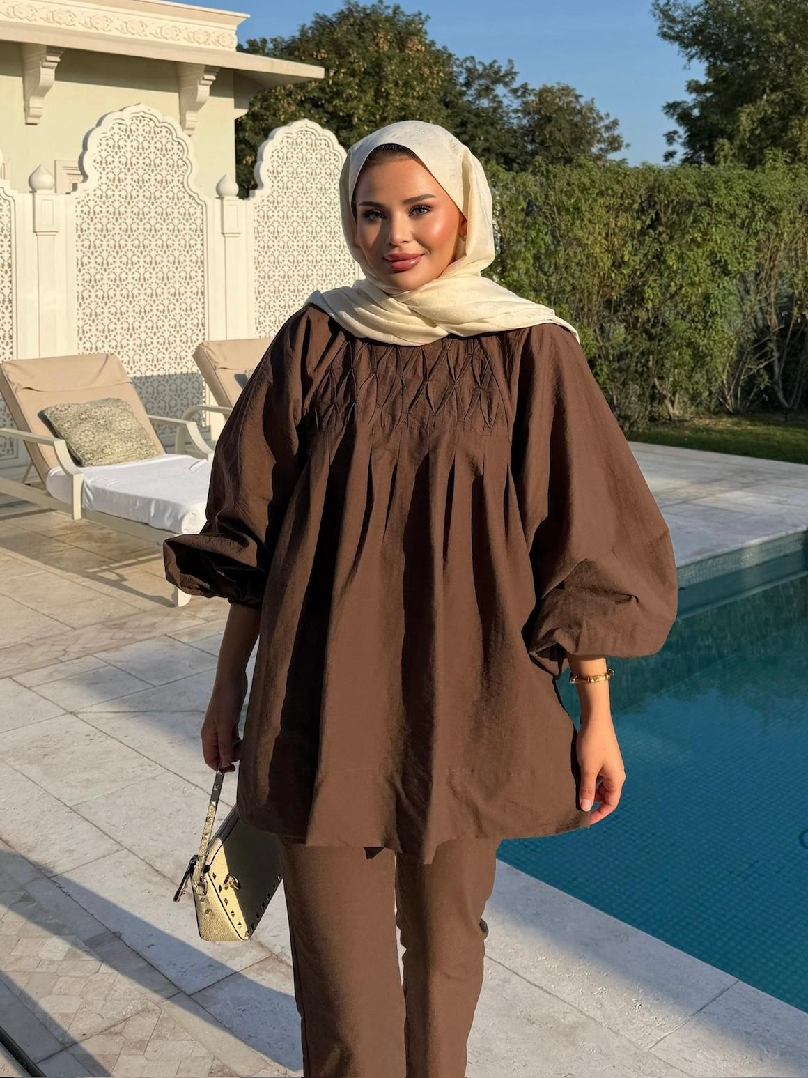 Badem Pantolonlu Takım Kahve 