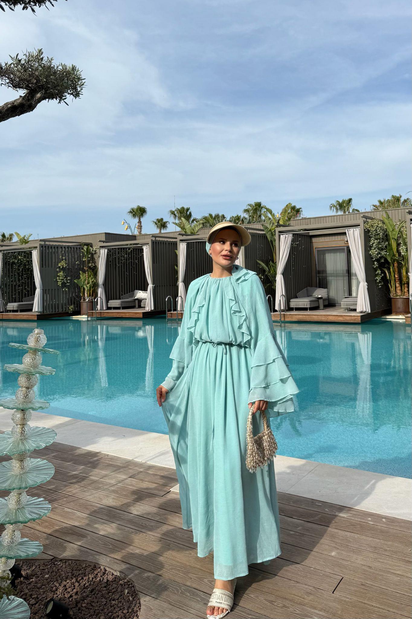 Farabalı Elbise Mint Yeşili 