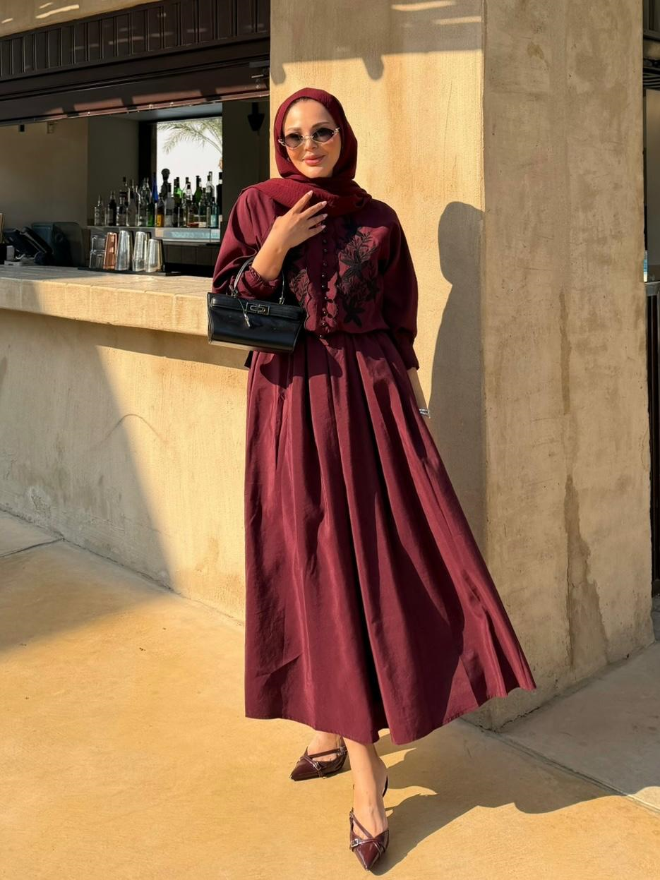 Nakışlı Etekli Takım Bordo 