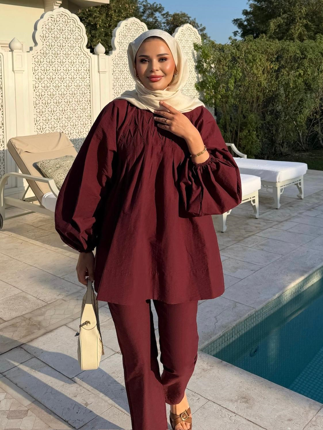 Badem Pantolonlu Takım Bordo