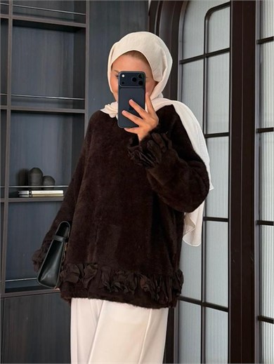 Yapraklı Angora Kazak Kahve