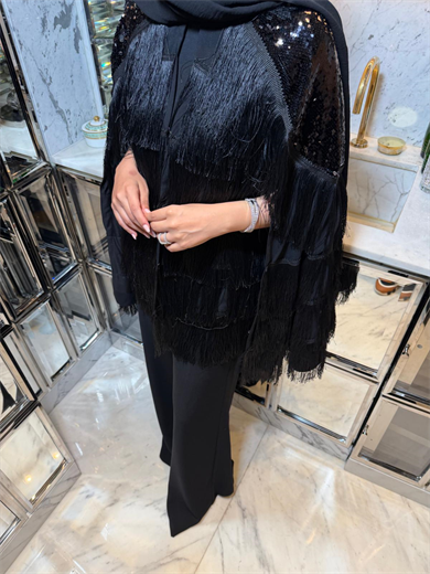 Pelerinli Pantolonlu Takım Siyah