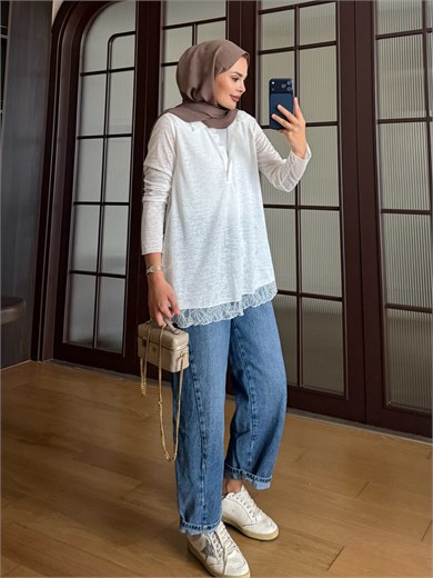 Dantel Detaylı Body Beyaz