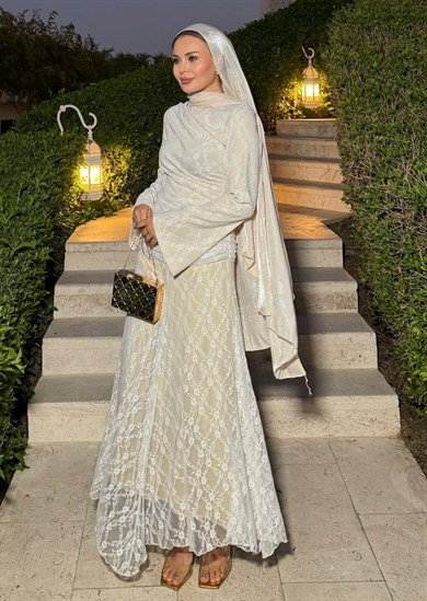 Elegant Dantelli Takım Bej