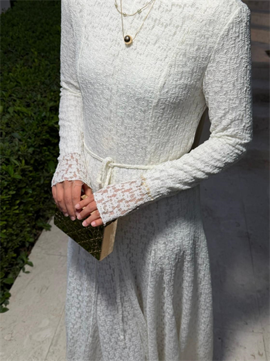 Bambi Dantelli Elbise Ekru