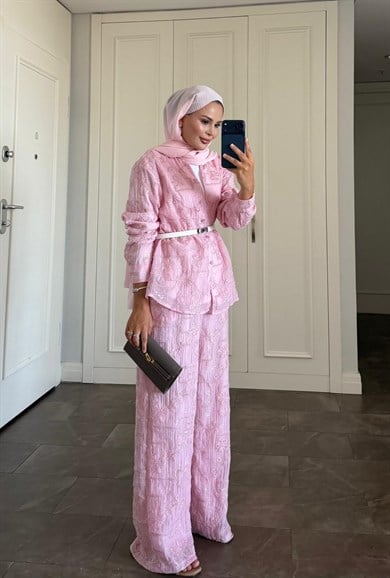 İthal Pantolonlu Takım  Pembe