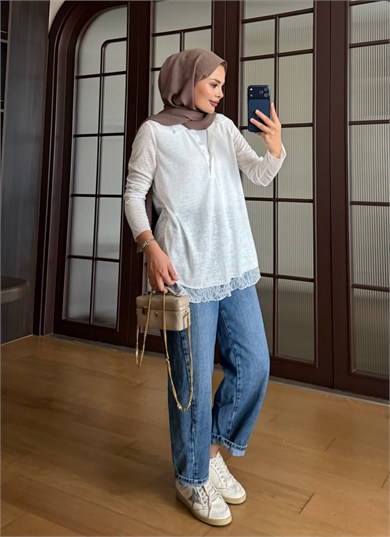 Dantel Detaylı Body Beyaz