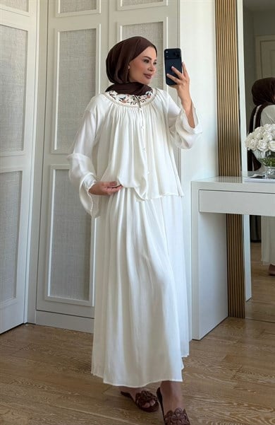 Alaçatı Etekli Takım Ekru