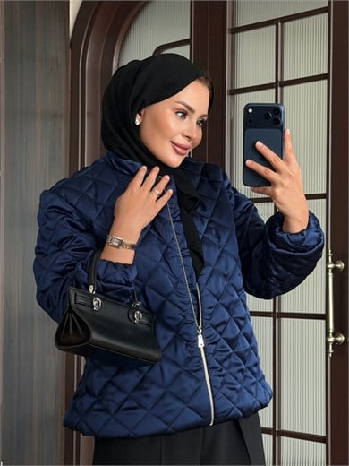 Saten Bomber Ceket Lacivert