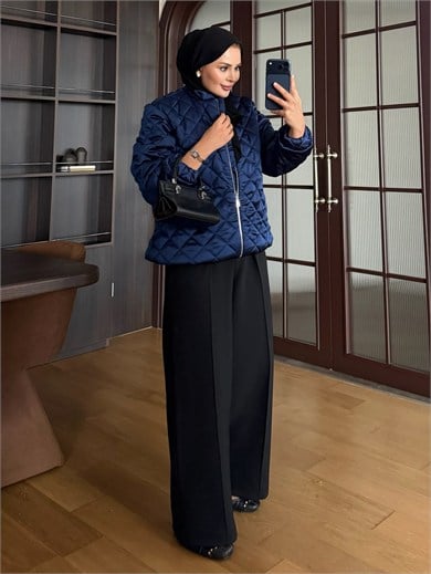 Saten Bomber Ceket Lacivert