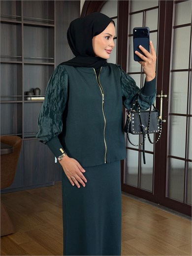Kolu Jakarlı Triko Takım Haki