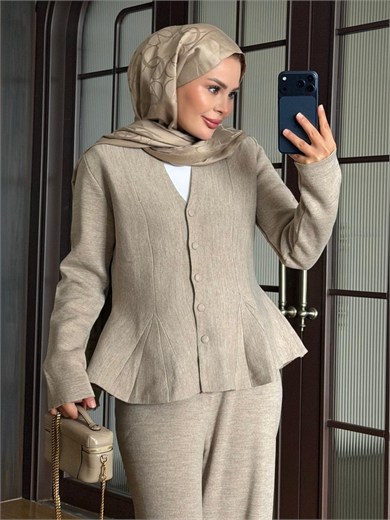 Fit Kalıp Triko Takım Vizon