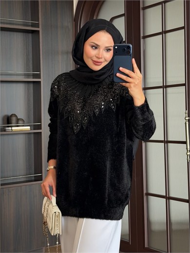 Tasarım Angora Kazak Siyah