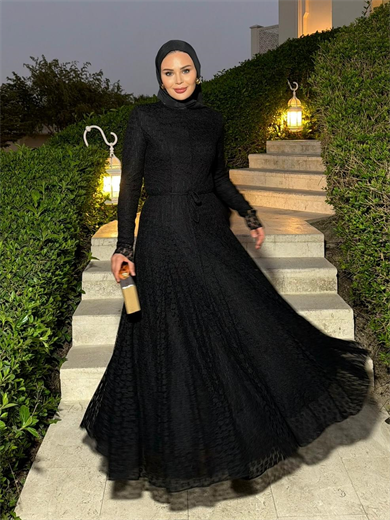 Bambi Dantelli Elbise Siyah 