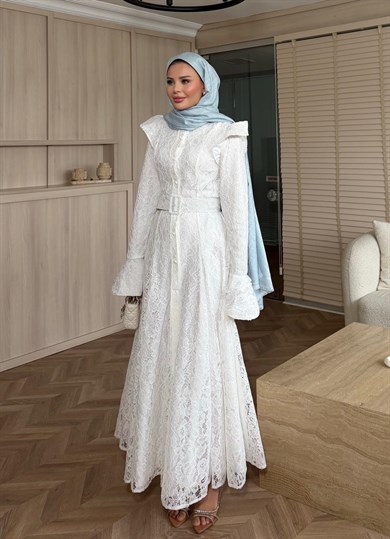 İvory Dantelli Elbise Ekru