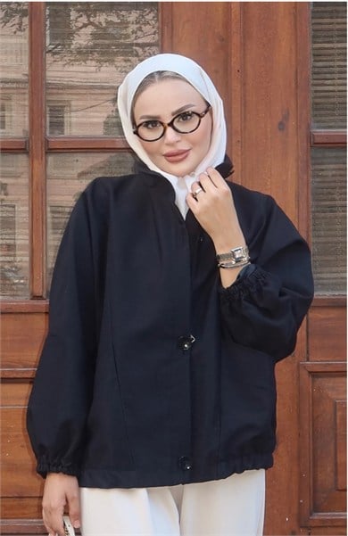 Dik Yaka Bomber Ceket Siyah