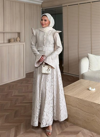 İvory Dantelli Elbise Bej