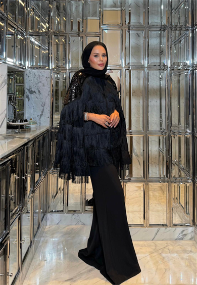 Pelerinli Pantolonlu Takım Siyah