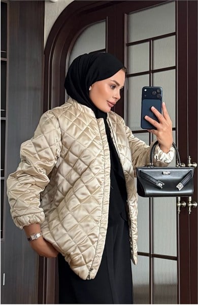 Saten Bomber Ceket Bej