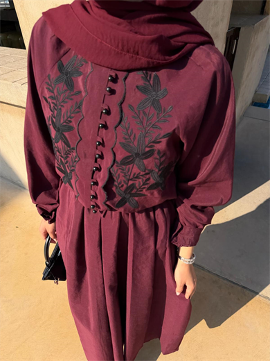 Nakışlı Etekli Takım Bordo 