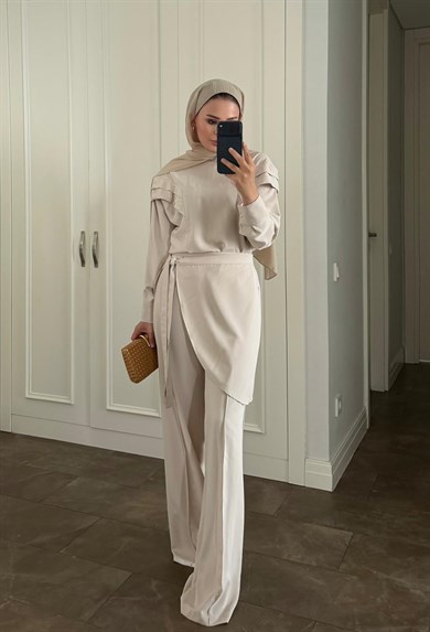 Evola Pantolonlu Takım Bej