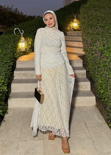 Elegant Dantelli Takım Bej