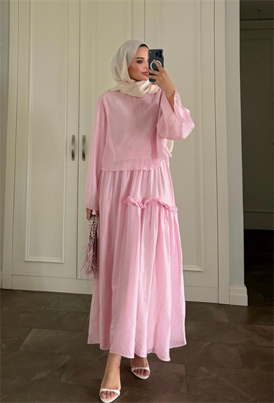 Sashe Etekli Takım Pembe