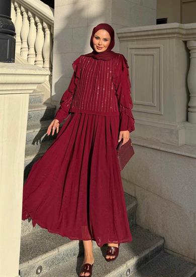 Mia Etekli Takım Bordo 