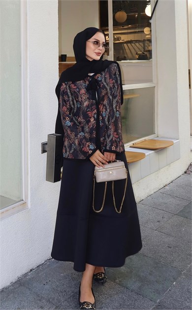 Vintage Desenli Kapitino Ceket Siyah