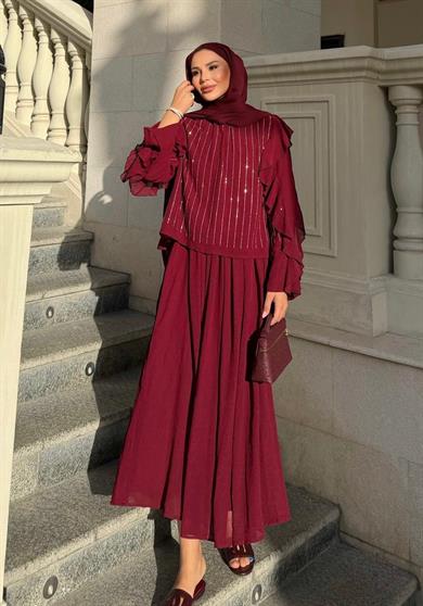 Mia Etekli Takım Bordo 