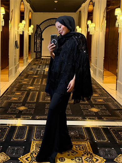 Pelerinli Pantolonlu Takım Siyah