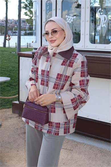 Ekose Desenli Ceket Bordo 