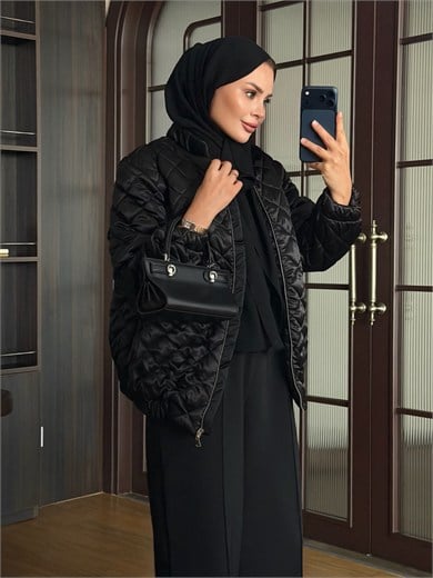 Saten Bomber Ceket Siyah