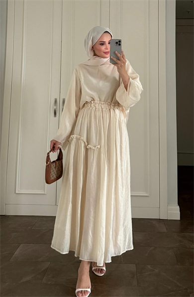 Sashe Etekli Takım Bej