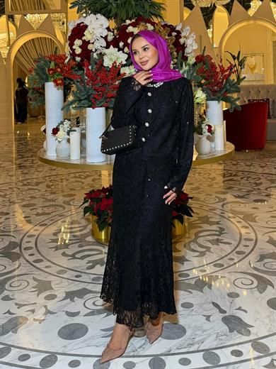 İthal Dantelli Etekli Takım Siyah 